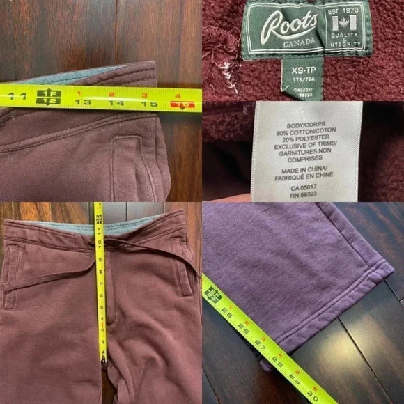 Roots Sweatpants Straight Leg Track Pants  Fleece Joggers Burgundy Size XS - Picture 11 of 16